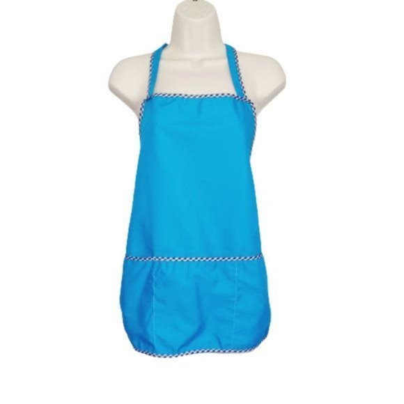 New Fabric Kitchen Apron with Pockets One Size Light Blue Color Adjustable Lace - Picture 1 of 5